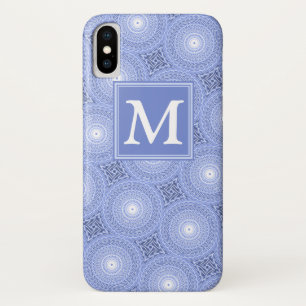 Monogram blauw cirkelpatroon iPhone x hoesje