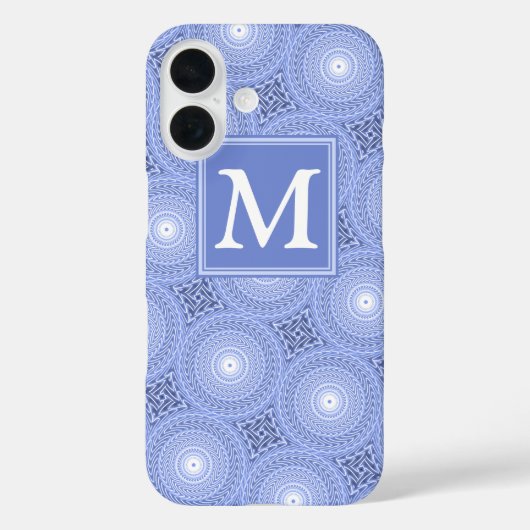 Monogram blauw cirkelpatroon Case-Mate iPhone case (Achterkant)