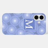 Monogram blauw cirkelpatroon Case-Mate iPhone case (Achterkant (horizontaal))