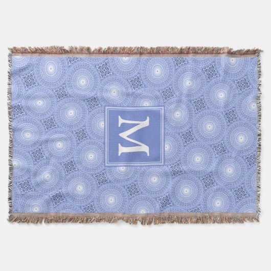 Monogram blauw cirkelpatroon deken (Voorkant)