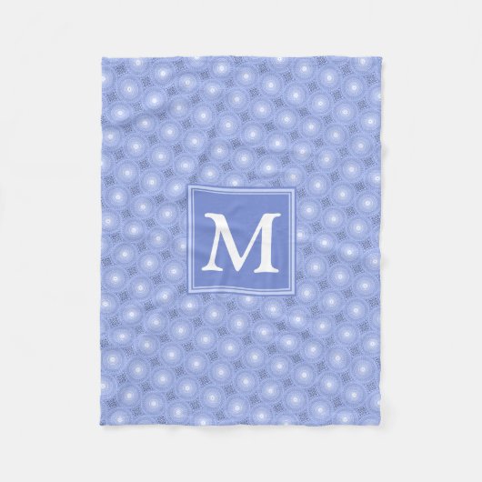 Monogram blauw cirkelpatroon fleece deken (Voorkant)