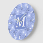 Monogram blauw cirkelpatroon grote klok (Hoek)
