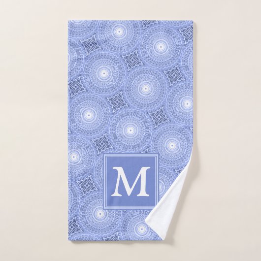 Monogram blauw cirkelpatroon handdoek (Handdoek)