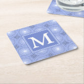 Monogram blauw cirkelpatroon kartonnen onderzetters (Schuin)