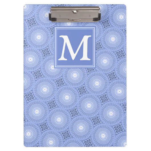 Monogram blauw cirkelpatroon klembord (Voorkant)