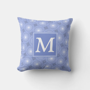 Monogram blauw cirkelpatroon kussen