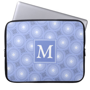 Monogram blauw cirkelpatroon laptop sleeve
