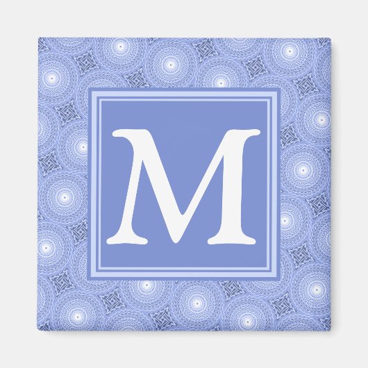 Monogram blauw cirkelpatroon magneet (Voorkant)