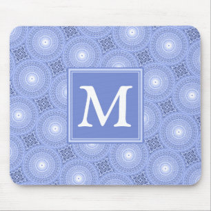 Monogram blauw cirkelpatroon muismat