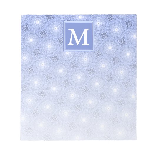 Monogram blauw cirkelpatroon notitieblok (Voorkant)