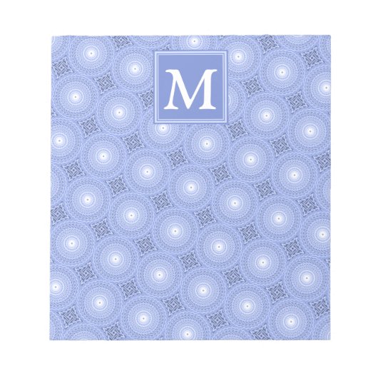 Monogram blauw cirkelpatroon notitieblok (Voorkant)