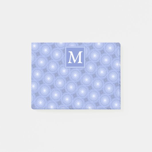 Monogram blauw cirkelpatroon post-it® notes (Voorkant)
