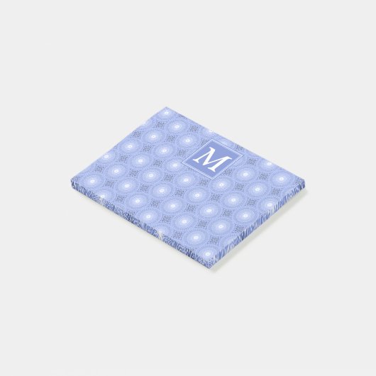 Monogram blauw cirkelpatroon post-it® notes (Schuin)