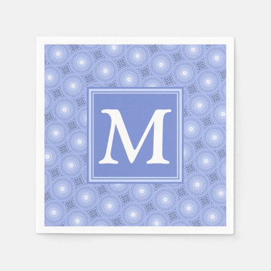 Monogram blauw cirkelpatroon servet (Voorkant)