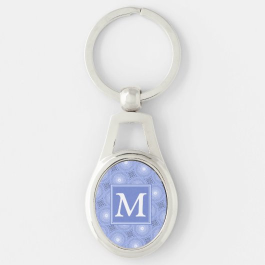Monogram blauw cirkelpatroon sleutelhanger (Voorkant)