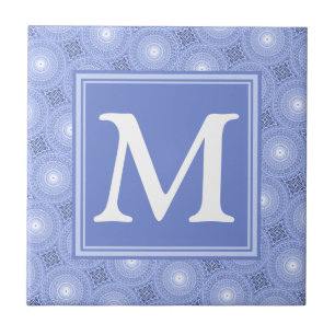 Monogram blauw cirkelpatroon tegeltje