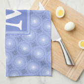 Monogram blauw cirkelpatroon theedoek (Quarter Fold)