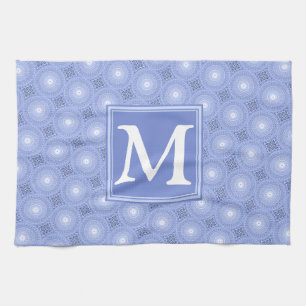 Monogram blauw cirkelpatroon theedoek