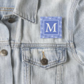 Monogram blauw cirkelpatroon vierkante button 5,1 cm (In situ)