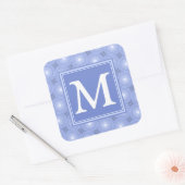 Monogram blauw cirkelpatroon vierkante sticker (Envelop)