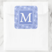 Monogram blauw cirkelpatroon vierkante sticker (Tas)