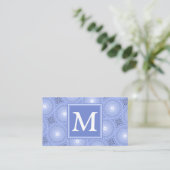 Monogram blauw cirkelpatroon visitekaartje (Staand voorkant)