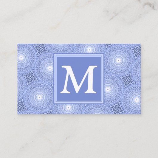 Monogram blauw cirkelpatroon visitekaartje (Voorkant)