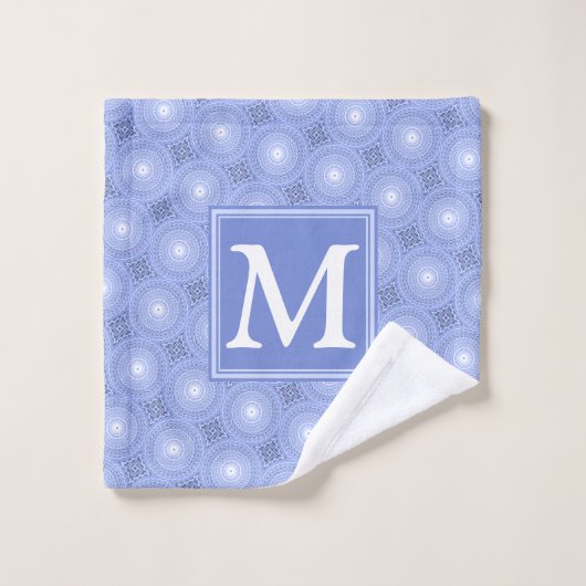 Monogram blauw cirkelpatroon washandje (Wasdoekje)