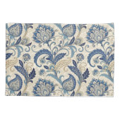Monogram Blauw & Crème Damast Bloem Huwelijk Kussensloop (Achterkant-Links)
