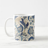 Monogram Blauw & Crème Damast Floral Wedding Koffiemok (Links)