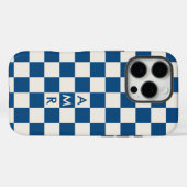 Monogram blauw crème geruit patroon Case-Mate iPhone case (Achterkant (horizontaal))