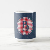 Monogram, Blauw Denim Rood Wit Check 15oz Koffiemok (Center)