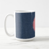 Monogram, Blauw Denim Rood Wit Check 15oz Koffiemok (Links)