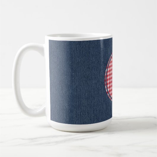 Monogram, Blauw Denim Rood Wit Check 15oz Koffiemok (Links)