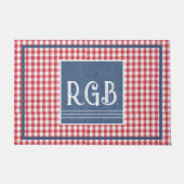 Monogram Blauw Denim Rood Wit Rutpatroon Deurmat (Voorkant)