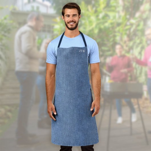 Monogram blauw denim schort