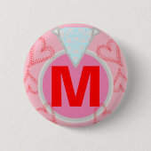 Monogram Blauw Diamant Rode Harten Ronde Button 5,7 Cm (Voorkant)