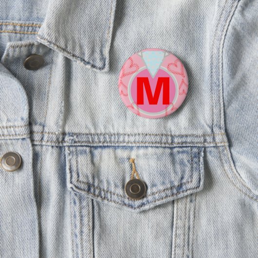Monogram Blauw Diamant Rode Harten Ronde Button 5,7 Cm (In situ)