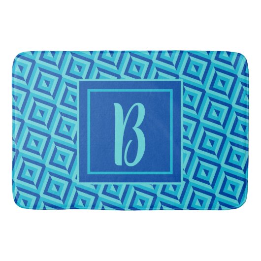 Monogram Blauw Drie-Tons Diamantpatroon Badmat (Voorkant)
