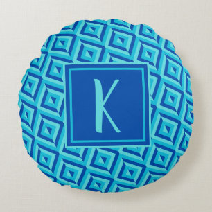 Monogram Blauw Drietonig Diamantpatroon Rond Kussen