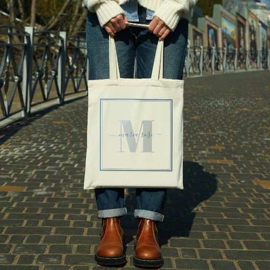 Monogram Blauw Eenvoudige Minimale Aangepast Tote Bag