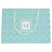 Monogram blauw en Aqua Blue Squares Large Gift Bag Large Cadeautasje (Voorkant)