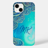 Monogram Blauw en Blauwgroen Abstracte Kunst Case-Mate iPhone Case (Achterkant)