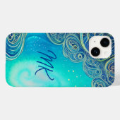 Monogram Blauw en Blauwgroen Abstracte Kunst Case-Mate iPhone Case (Achterkant (horizontaal))