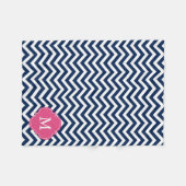 Monogram blauw en Fuschia Zigzag Pattern Fleece Deken (Voorkant (Horizontaal))