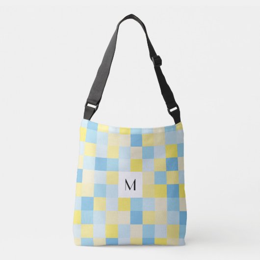 Monogram Blauw en Geel vierkant Crossbody Tas (Voorkant)