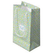 Monogram Blauw en Geel vierkant Kleine Gift Bag Klein Cadeauzakje (Voorkant Gekanteld)