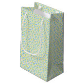 Monogram Blauw en Geel vierkant Kleine Gift Bag Klein Cadeauzakje (Achterkant Gekanteld)