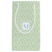 Monogram Blauw en Geel vierkant Kleine Gift Bag Klein Cadeauzakje (Voorkant)
