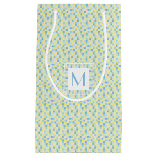 Monogram Blauw en Geel vierkant Kleine Gift Bag Klein Cadeauzakje (Voorkant)